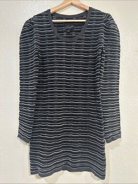 McGinn Women's Black Sparkle Ribbed Long-Sleeve Mini Dress Sz Lg